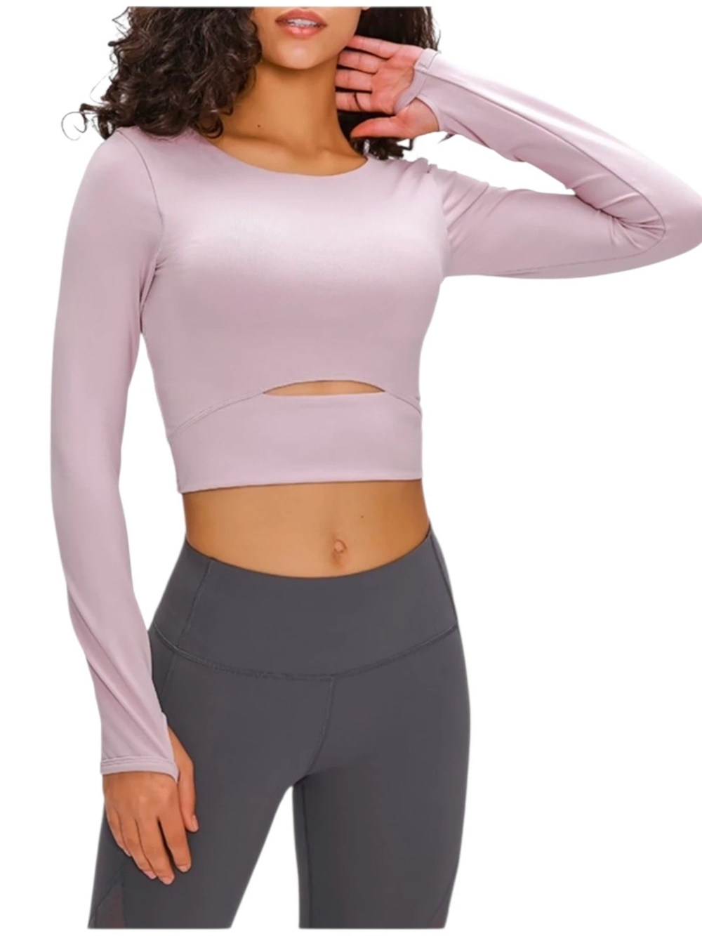 lululemon athletica Long Sleeve Crop Top in Dusty Rose with Front Cutout